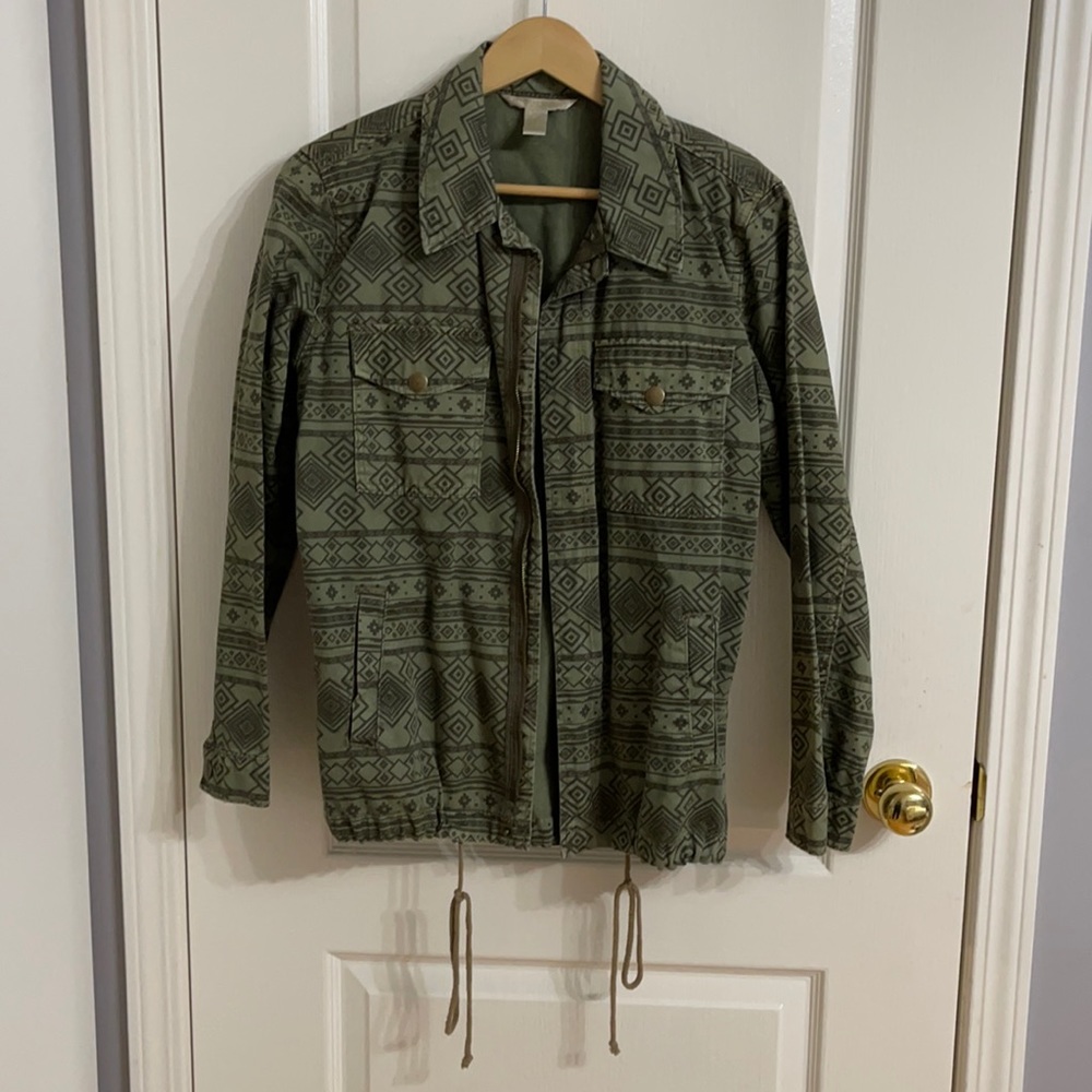 Forever 21 Tribal Print Army Green Jacket